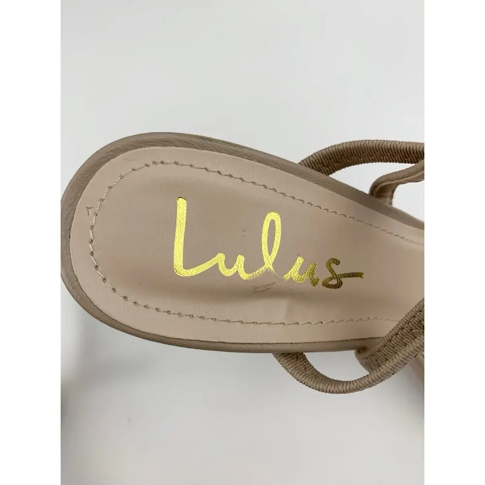 Lulus Babie Strappy High Heel Sandals Beige Faux Leather Women's 7.5 Neutral